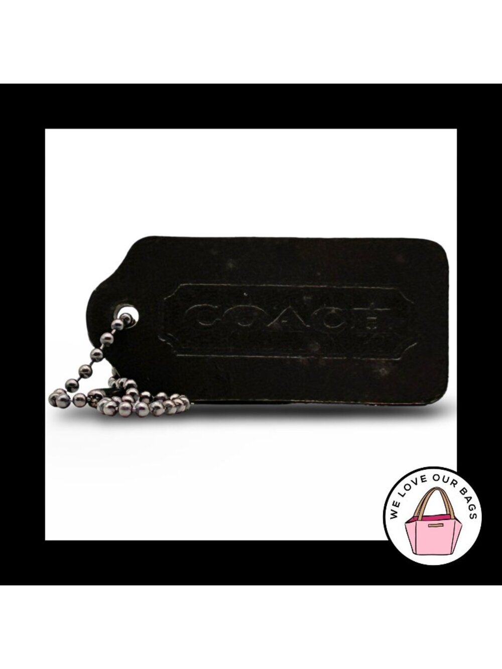 COACH VINTAGE DOUBLESIDED Hang Tag Bag Charm Keychain Fob Grey Gray Leather